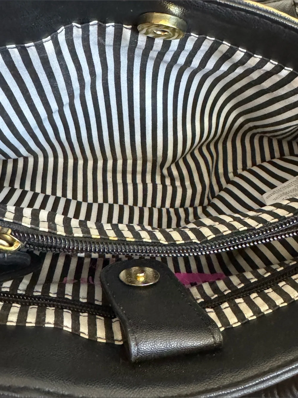 Luv Betsey by Betsey Johnson Striped Satchel Handbag Black White Gold Y2K